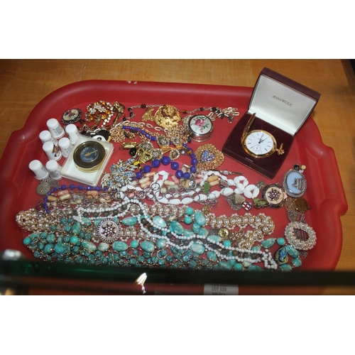 439 - 1 x tray containing costume jewellery and Jean pierre pocket watch etc