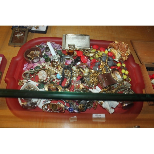 445 - 1 x tray containing costume jewellery ware and watches etc