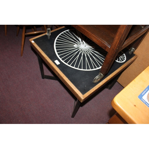 112 - 1 x metal framed table with penny farthing detail top