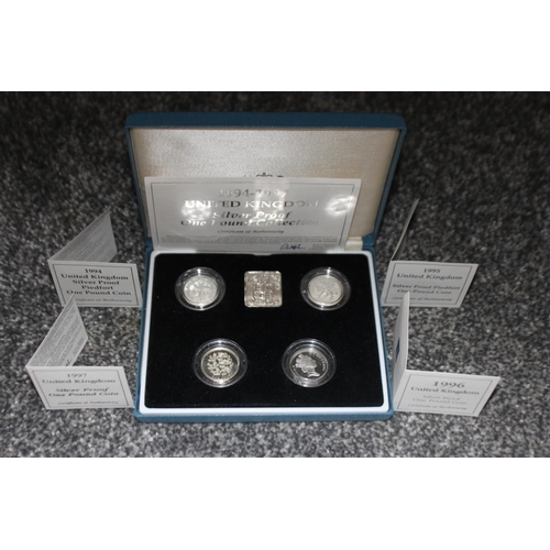 2 - 1994-1997 UK, Silver Proof Four one Pound Collection In case with certificates England Ireland wales... 