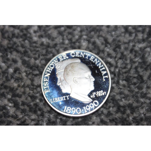 90 - 1 x USA silver one dollar 1990 Eisenhower centennial proof coin no mint mark has some light marking ... 