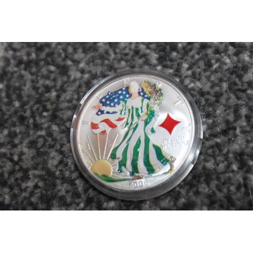 92 - 1 x 1oz fine silver 2006 liberty one dollar colored edition no mint mark