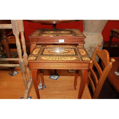 104 - 2 x Italian inlaid musical sewing tables