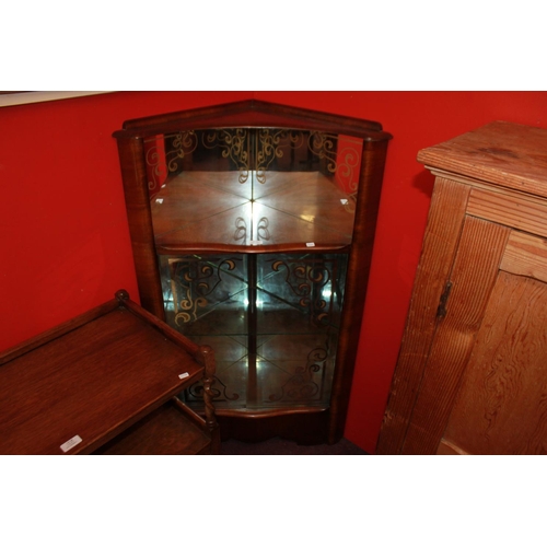 57 - 1 x 1950s corner glass front mirrored back china cabinet