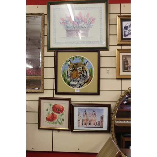 105 - 2 x framed embroidery’s with 2 x framed prints