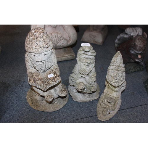 13 - 3 x small concrete garden gnomes