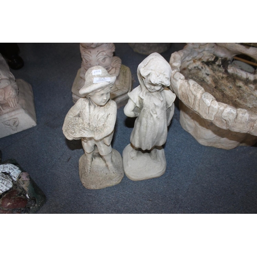 18 - 2 x concrete garden figures boy and girl