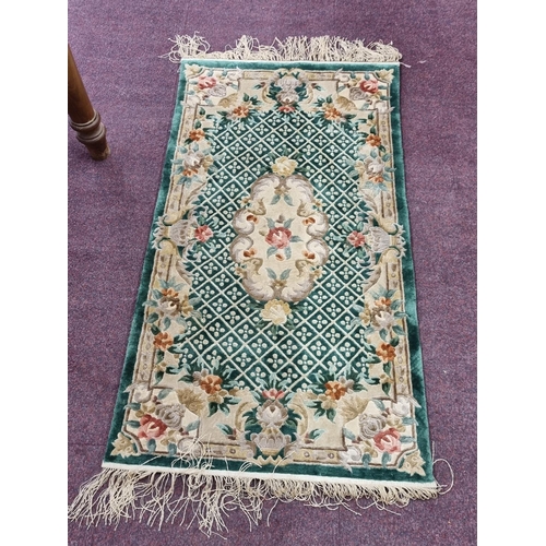 52 - 1 x Chinese silk pile shall green patter rug