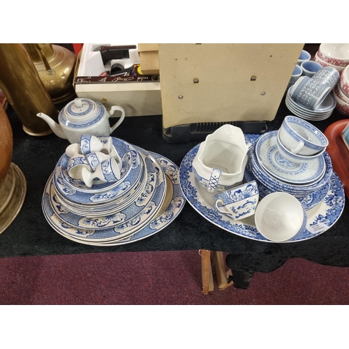 319 - Selection of blue and white ware pottery items with Spode bowls plates and nibbles dish etc