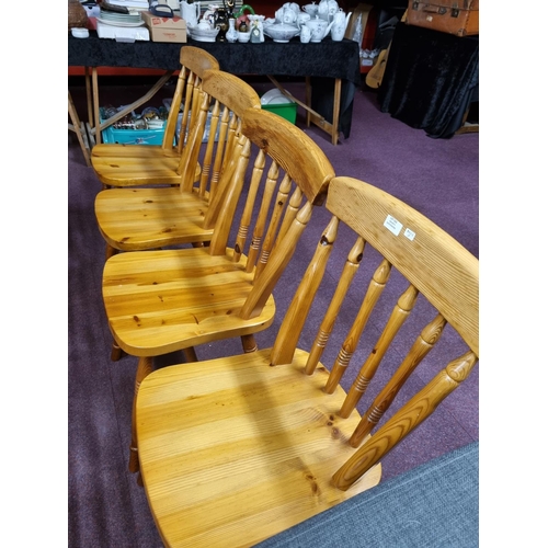 113 - 4 x pine spindle back dining chairs