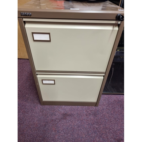 12 - 1 x small metal two drawer fileing cabinet with key...