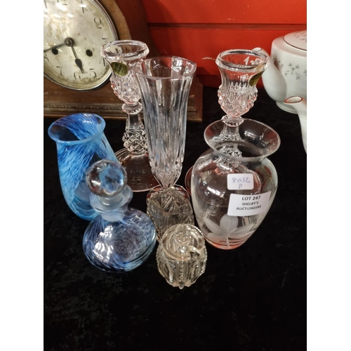 247 - Selection of glassware items Caithness vase and perfume bottle etc