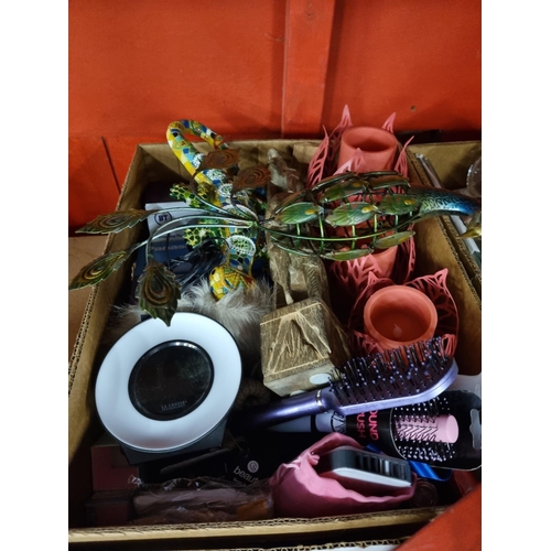 263 - 1 x box of miscellaneous items phones candle holders ornaments etc