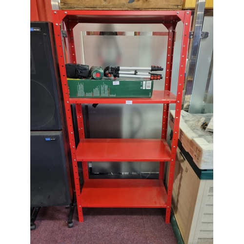 27 - 1 x red metal 4 shelf storage unit...