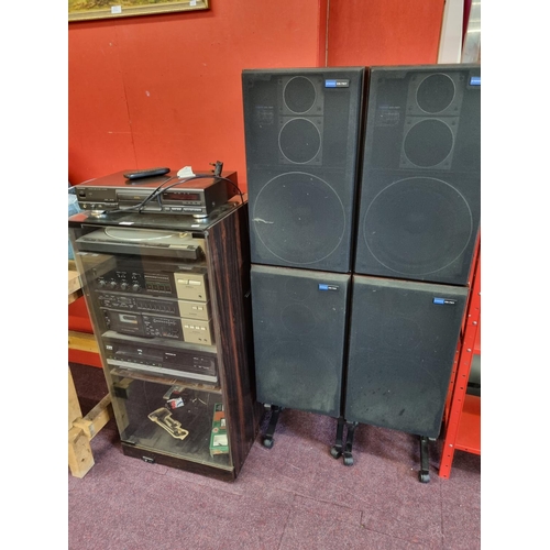 28 - 1 pioneer stacking system with 4 x pioneer speakers and technics CD player and glass entertainment c...