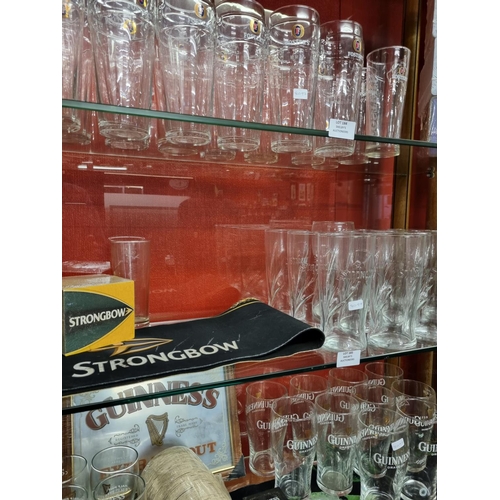 185 - 12 x strongbow pint glasses with 1 x half pint glass and rubber bar mat 1 x full pack of beer mats