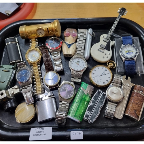 245 - Selection of watches with vertex pocket watch lighters etc