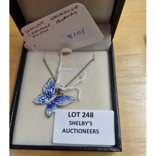 248 - 1 x silver enamel butterfly pendant and silver necklace