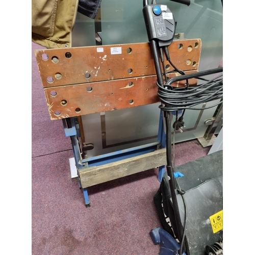 6 - 1 x blue metal folding workmans bench