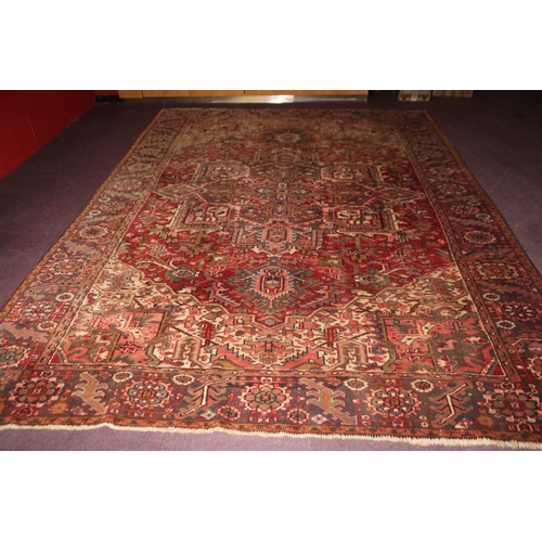 13 - 1 x large red floral pattern wool rug Edwardian size 11 ft 5 by 8 ft 8