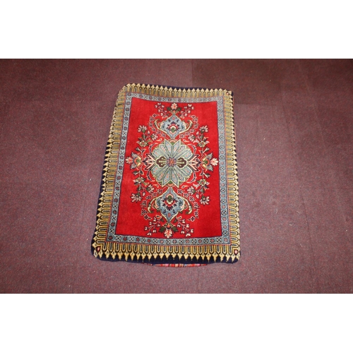 61 - 1 x Iranian prayer mat red floral design wool and baked 2ft 1 x 3ft 2