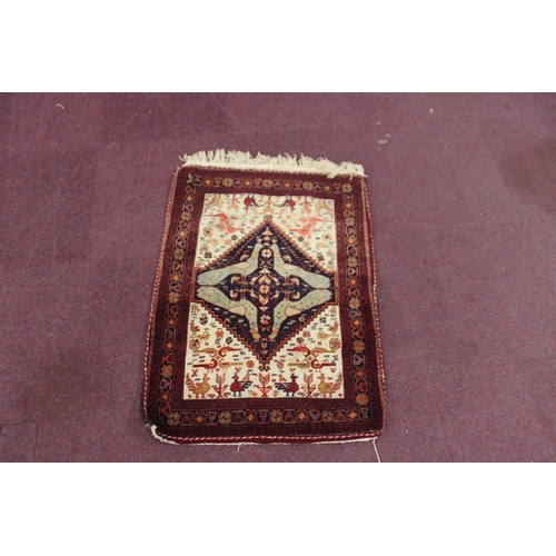 70 - 1 x woollen woven Iranian prayer mat red with blue pattern size 2ft 3 x3ft 4