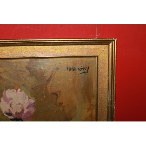 47 - 1 x still life oil on board  by artist philip naviasky in gilt frame 34 inch by 27 inch