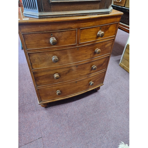 137 - One Victorian. Bow front two over three chest of drawers