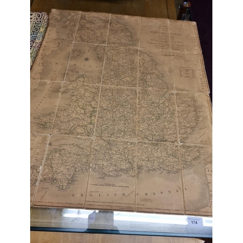 174 - One times canvas mounted England Wales Scotland map by carys