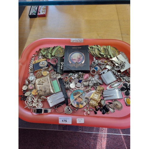 175 - One tray containing costume jewellery where items watches etc