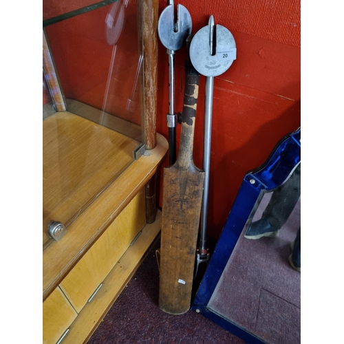 20 - 2 x shooting sticks with vintage cricket bat