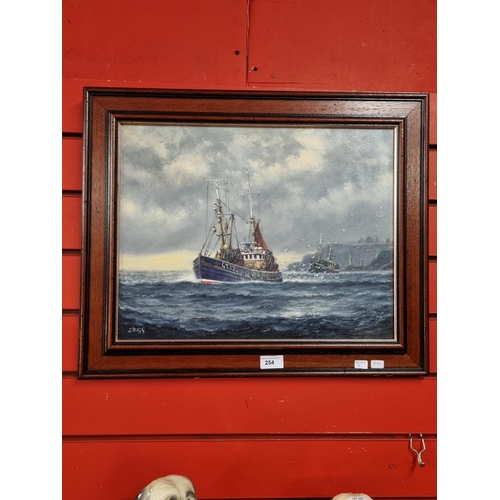 254 - One j rigg trawler scene oil on canvas