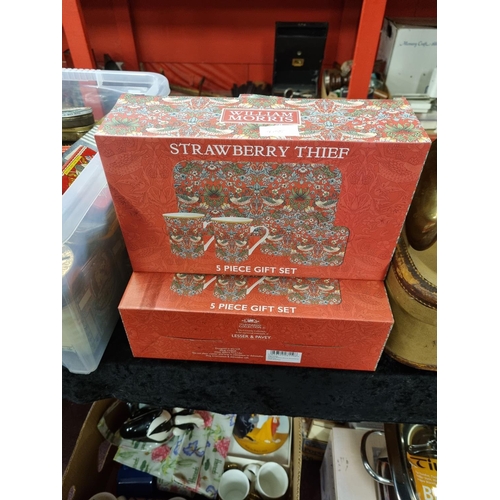 405 - Two strawberry thief William Morris boxed cup and coaster sets by Leonardo collection