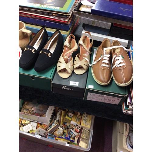 289 - Three pairs of ladies size 5 to 5 1/2 shoes have slight wear