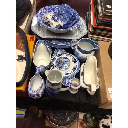 292 - Selection of Spode blue and white where items with Copeland Spode items Delph pepperpot etc