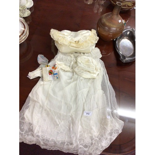 312 - One 1930s christening gown with silk Bonnet and various silk hankies