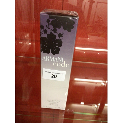 20 - one new in box sealed armani code eau de parfum 75 ml