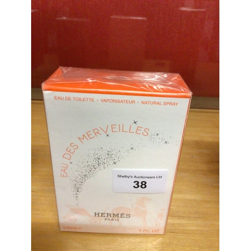 38 - one new sealed in box hermes eau des merveilles eau de toilette 100ml