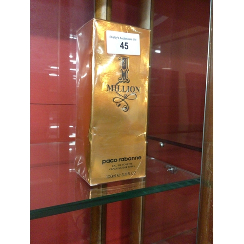 45 - one new sealed in box paco rabanne 1 million eau de toilette 100ml box has been squashed