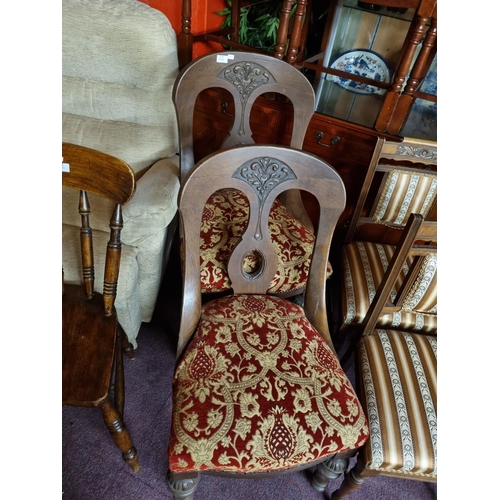 103 - 1x Pair of Mahogany card detail backed chairs sprung base