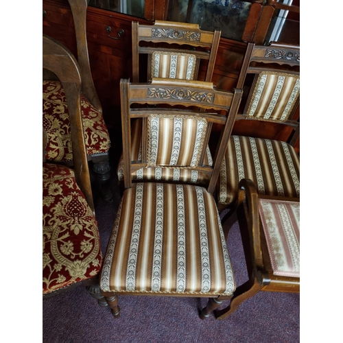 104 - 1x Set of threee 1970s carved detail back chairs (one has damage)