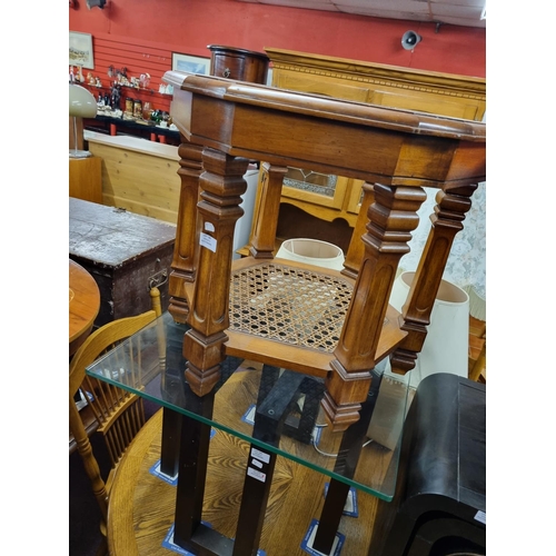 190 - One hexagon glass topped  bergere base occasional table