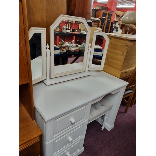 218 - 1x ladies white dressing table with mirror and stool