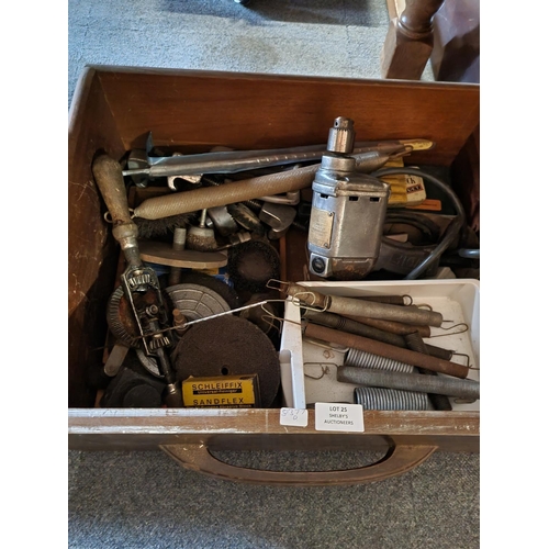 25 - Wooden Drawer Containing Vintage Toolbits (Drill etc)