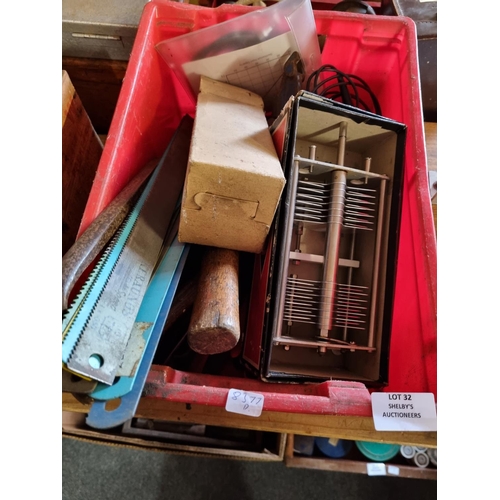 32 - Box containing tools, sawblades etc...