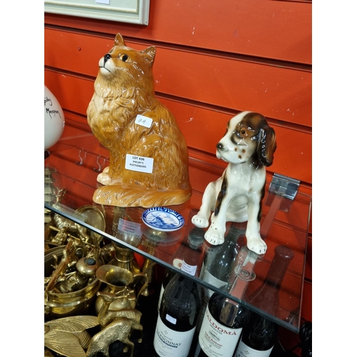 436 - 1x beswick cat with a dog and small dish