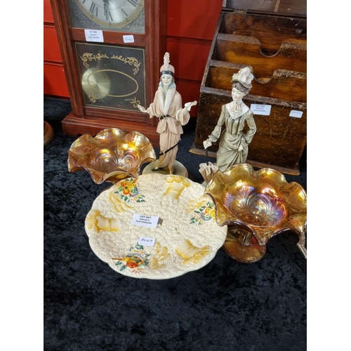 457 - 2x Capodimonte figurines with various glassware items