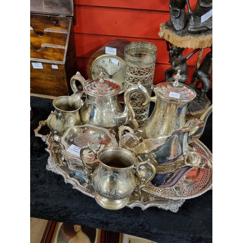 459 - Large silver plated tray with tea set etc...