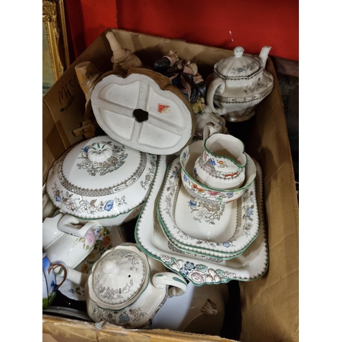 501 - large box of spode pottery and misc pottery ware items