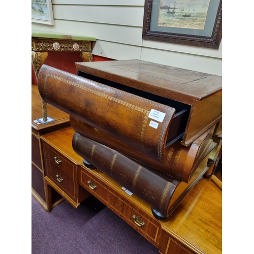 64 - Leather bound book imitation single drawer table